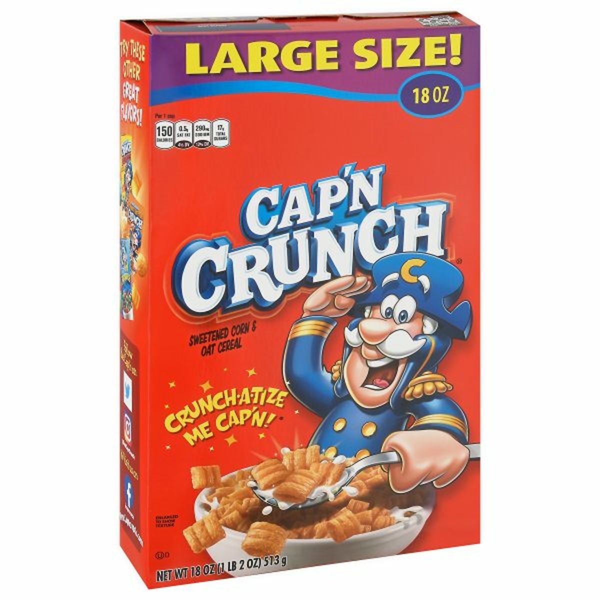 Calories in Cap'N Crunch Sweetened Corn & Oat Cereal, Large Size