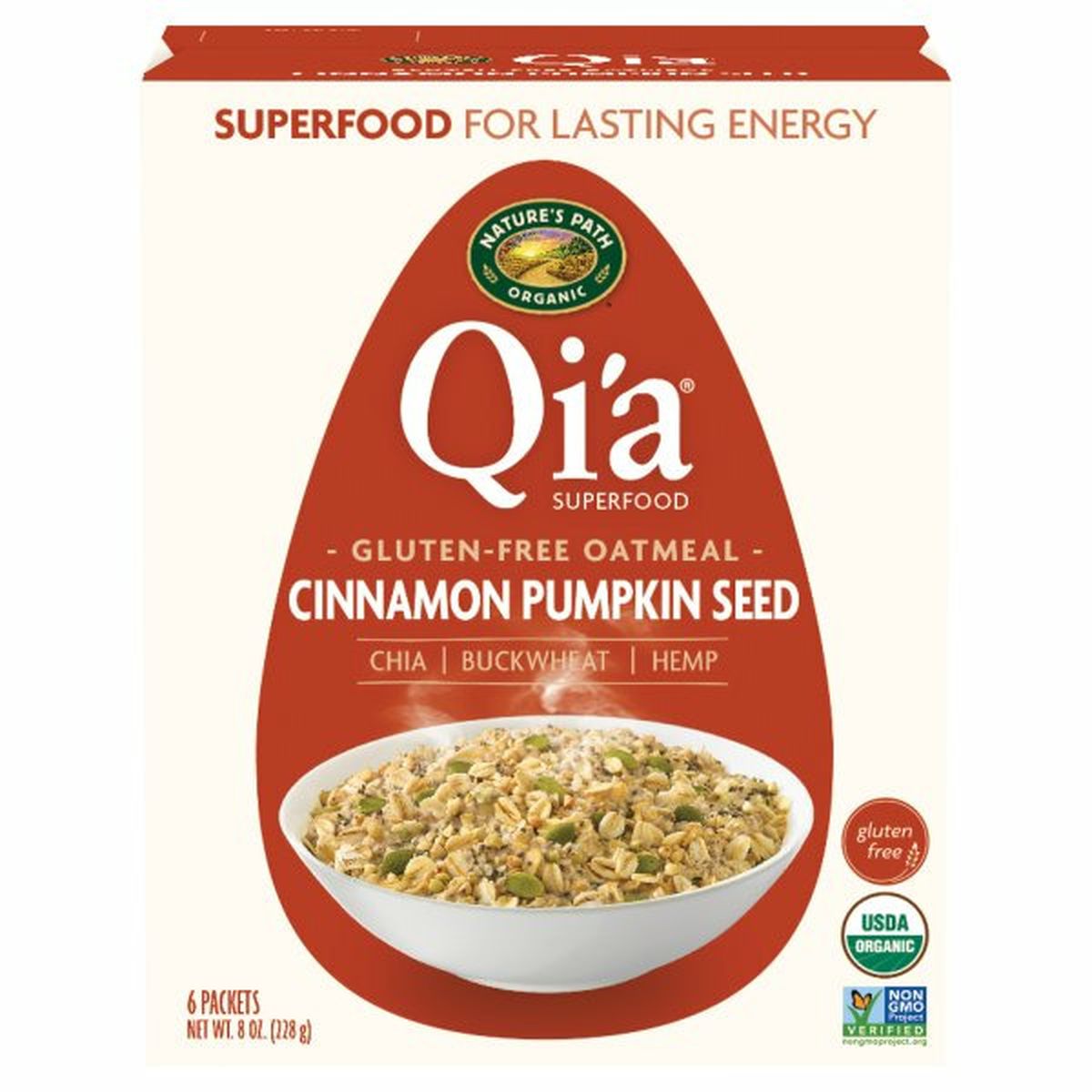 Calories in Nature's Path Qi'a Qi'a Superfood Oatmeal, Gluten-Free, Cinnamon Pumpkin Seed