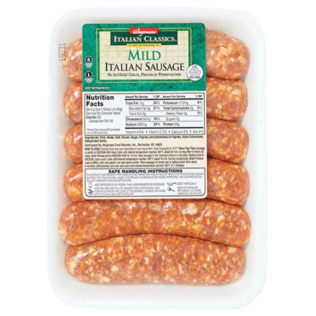 Calories in Wegmans Italian Classics Mild Italian Sausage