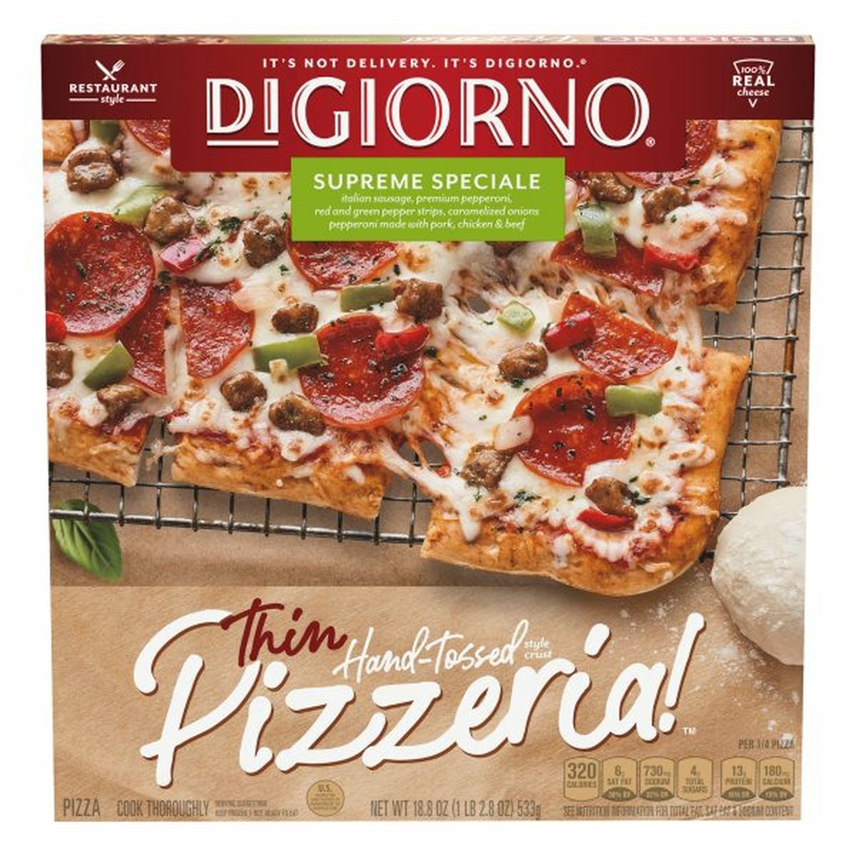 Calories in DiGiorno Pizzeria! Pizza, Hand-Tossed Style Crust, Supreme Speciale, Thin