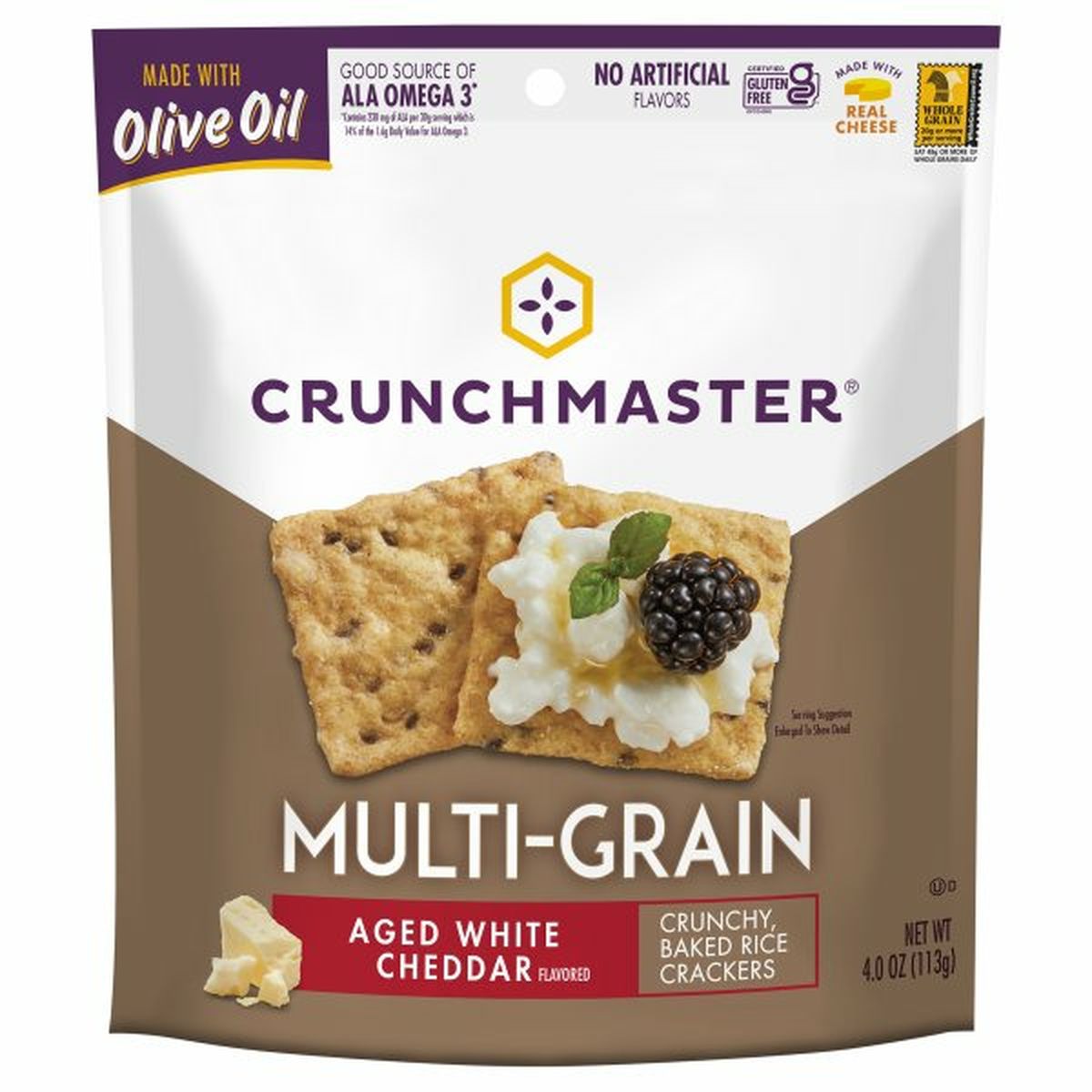 Calories in Crunchmaster Rice Crackers, Aged White Cheddar Flavored, Multi-Grain