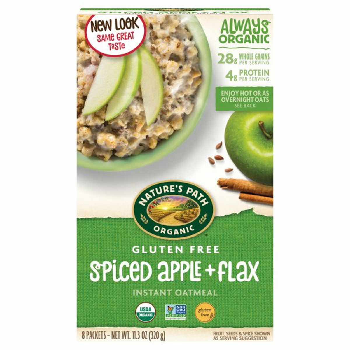 Calories in Nature's Path Instant Oatmeal, Gluten Free, Spiced Apple + Flax