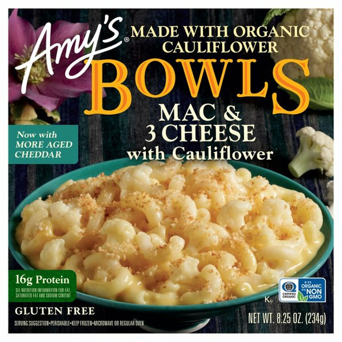 Calories in Amy's Kitchen Bowls Mac & 3 Cheese with Cauliflower