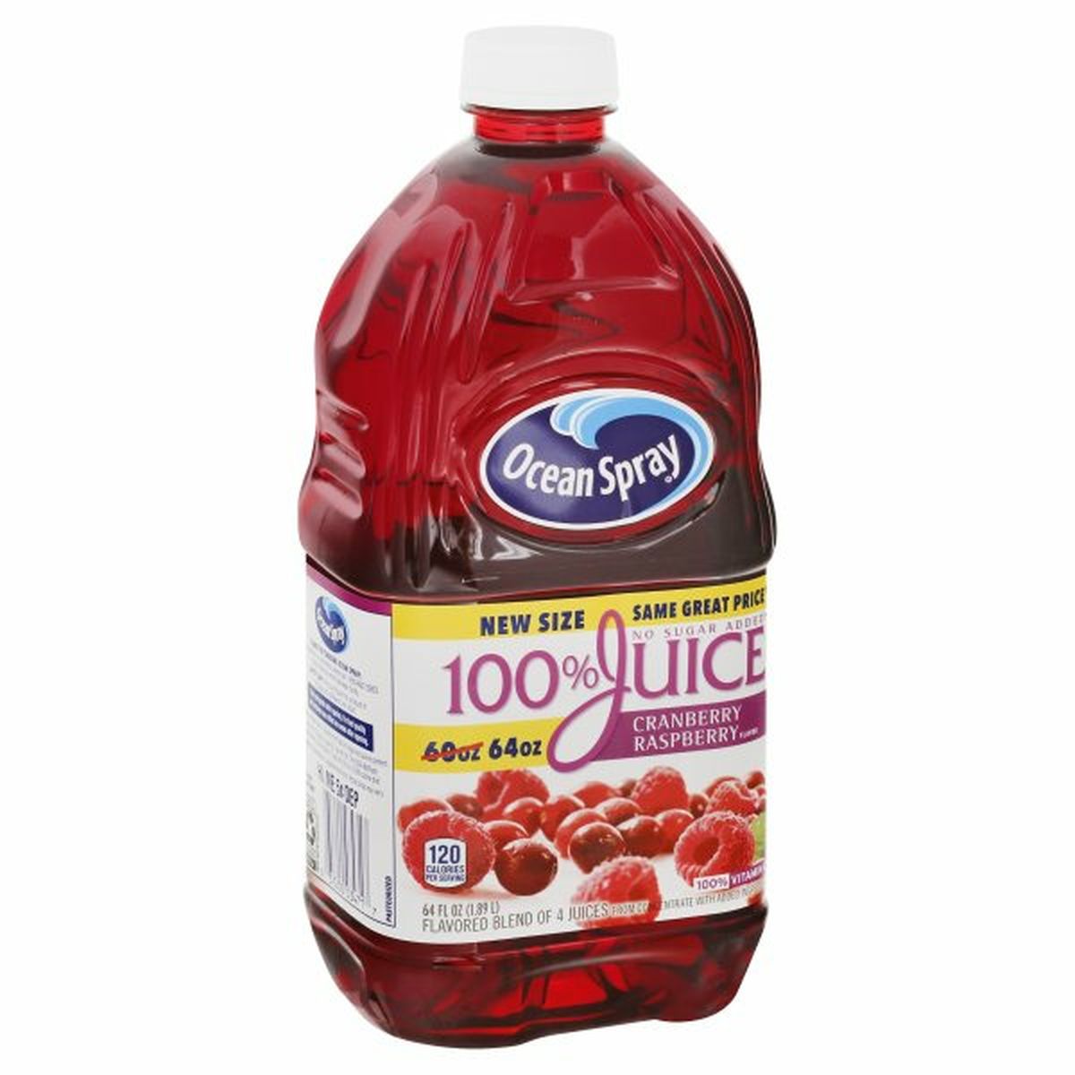 Calories in Ocean Spray 100% Juice, Cranberry Raspberry Flavor