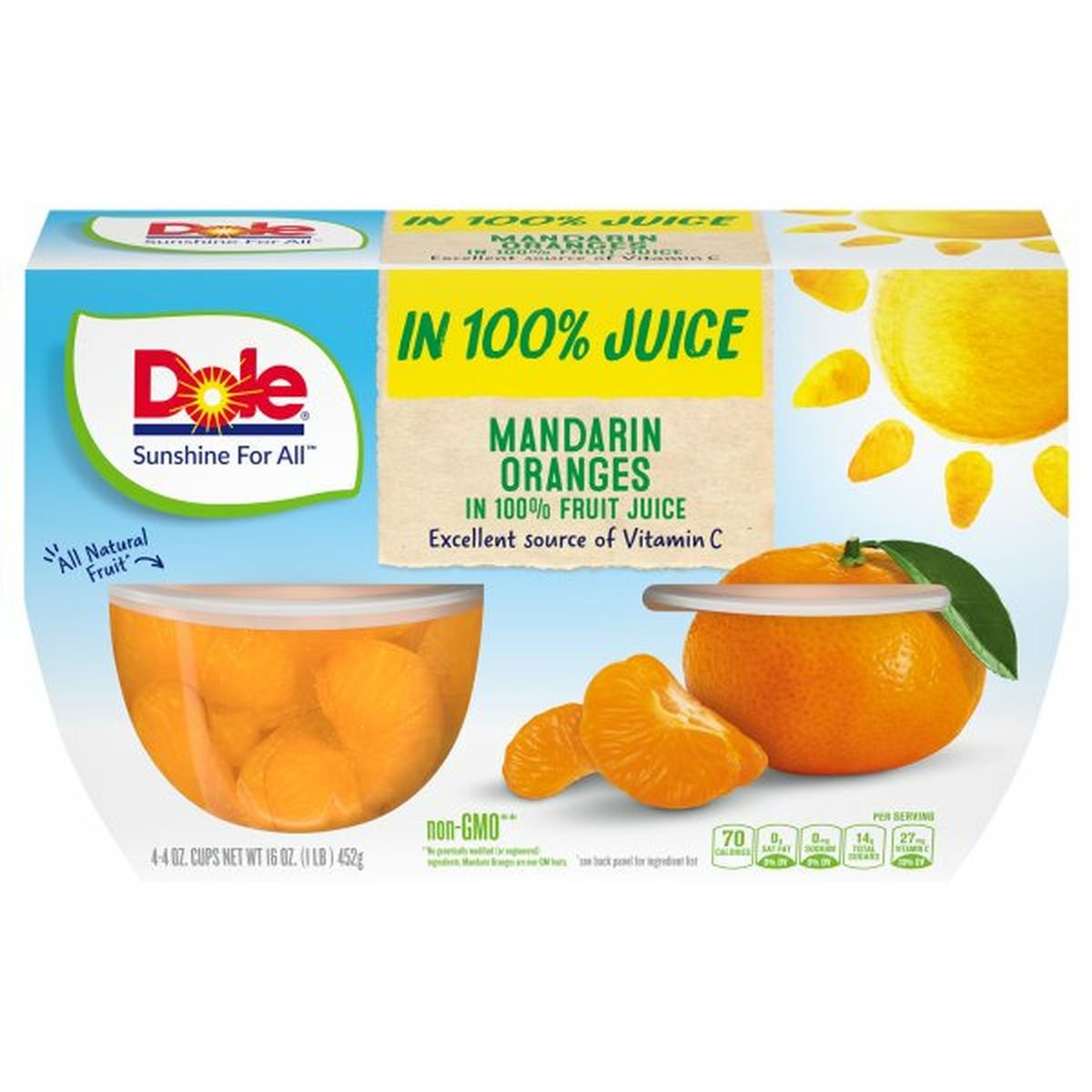 Calories in Dole Mandarin Oranges in 100% Fruit Juice