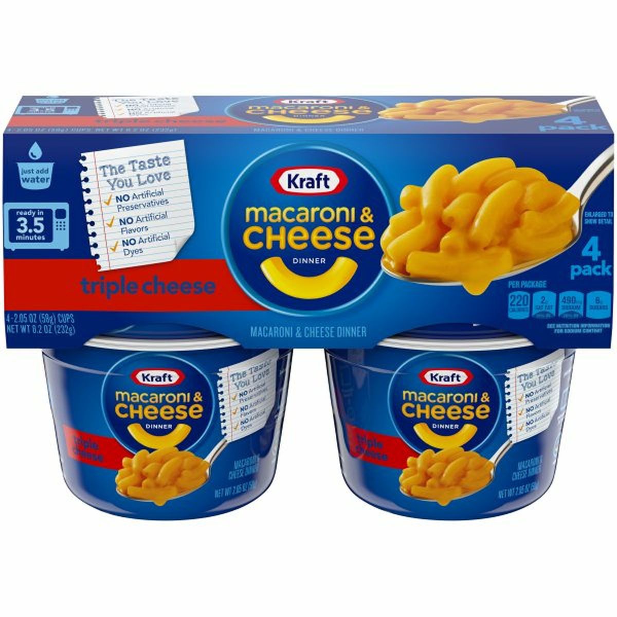 Calories in Kraft Easy Mac Triple Cheese Flavor Macaroni & Cheese Dinner