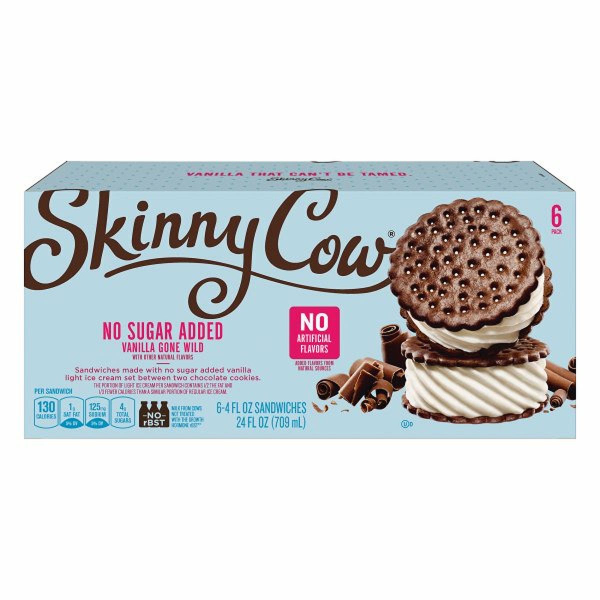 Calories in Skinny Cow Ice Cream Sandwiches, No Sugar Added, Vanilla Gone Wild, 6 Pack