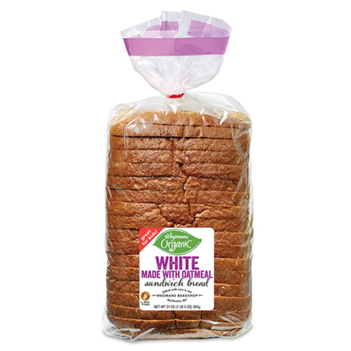 Calories in Wegmans Organic White Made With Oatmeal Sandwich Bread