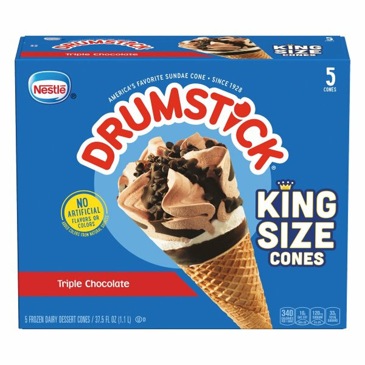 Calories in Drumstick Frozen Dairy Dessert Cones, Triple Chocolate, King Size, 5 Pack