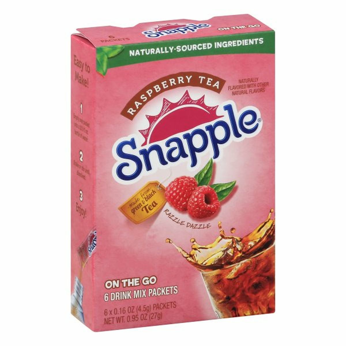 Calories in Snapple Drink Mix Packets, Raspberry Tea, On The Go