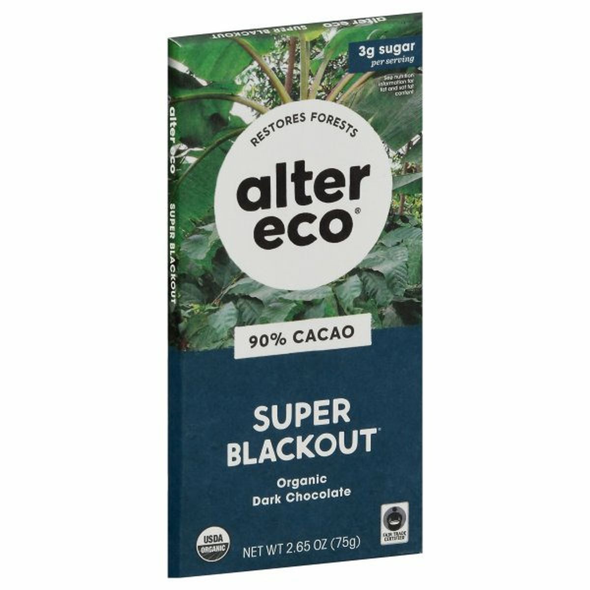 Calories in Alter Eco Dark Chocolate, Super Blackout, 90% Cacao
