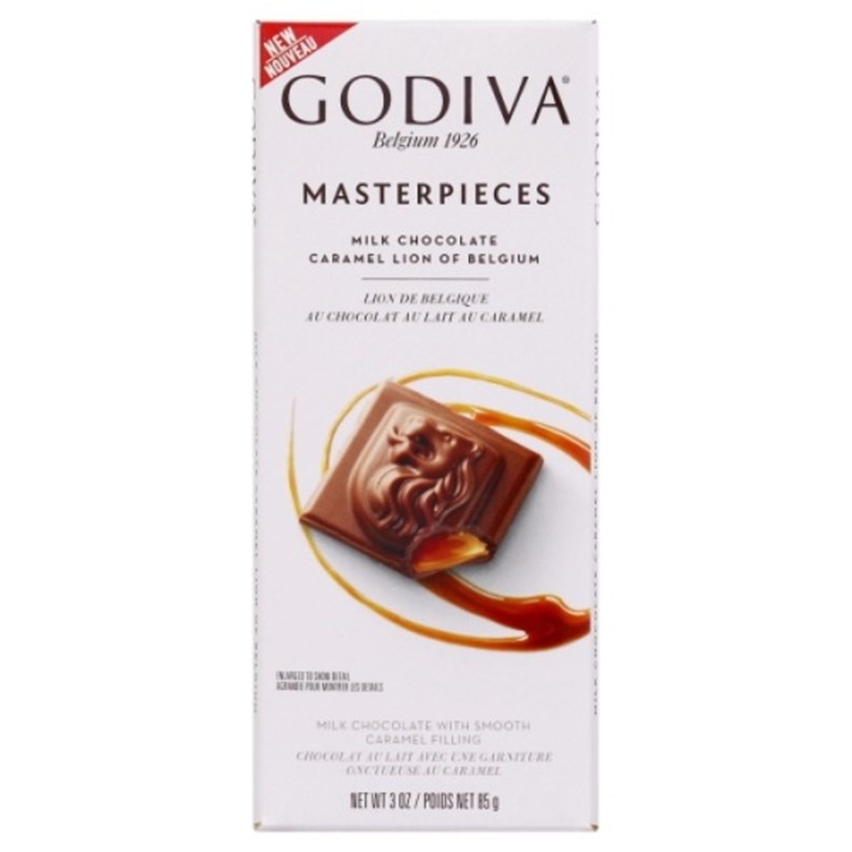 Calories in Godiva Masterpieces Milk Chocolate, Caramel Lion of Belgium