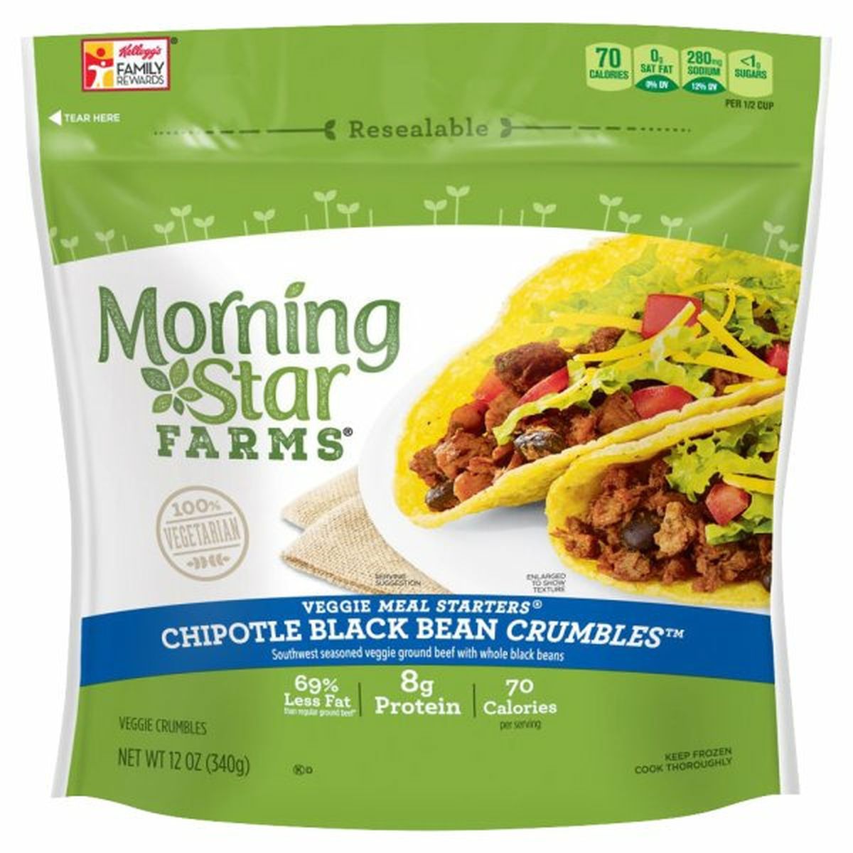 Calories in Morning Star Farms Veggie Morningstar Farms, Veggie Meal Starters, Chipotle Black Bean Crumbles, Vegetarian