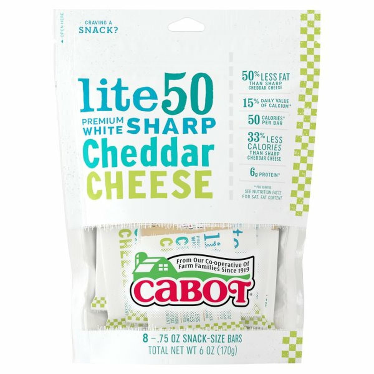 Calories in Cabot Lite 50 Cheese Bars, Premium White Sharp Cheddar
