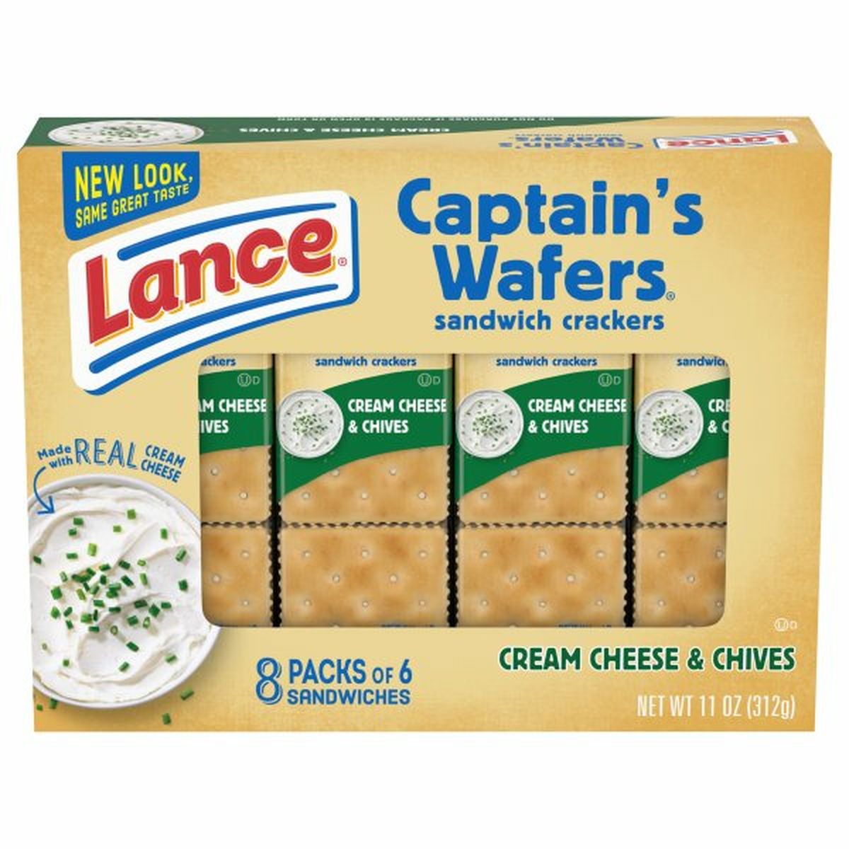 Calories in Lances Captain's Wafers Sandwich Crackers, Cream Cheese & Chives, 8 Packs