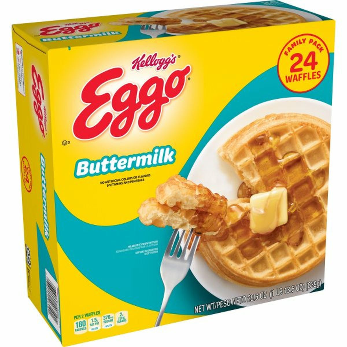 Calories in Eggo Frozen Breakfast Eggo Frozen Waffles, Buttermilk, Family Pack, Easy Breakfast, 24ct 29.6oz