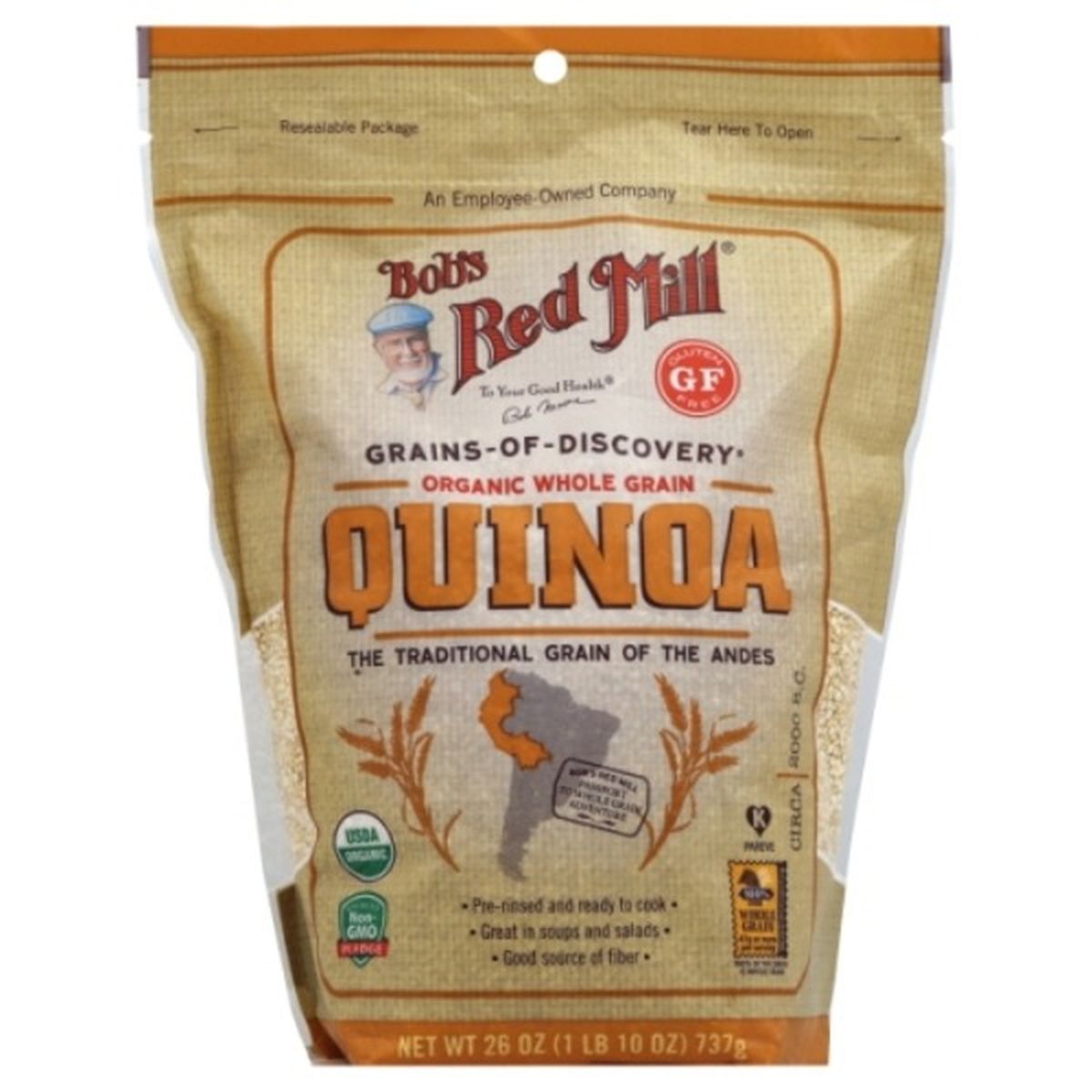 Calories in Bob's Red Mill Quinoa, Organic, Whole Grain