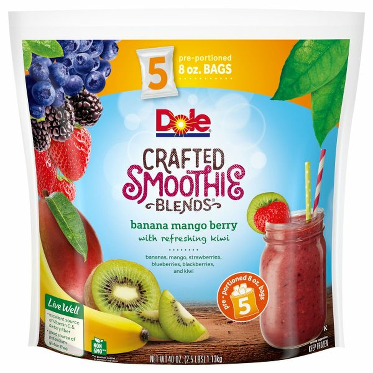 Calories in Dole Smoothie Blends, Crafted, Banana Mango Berry