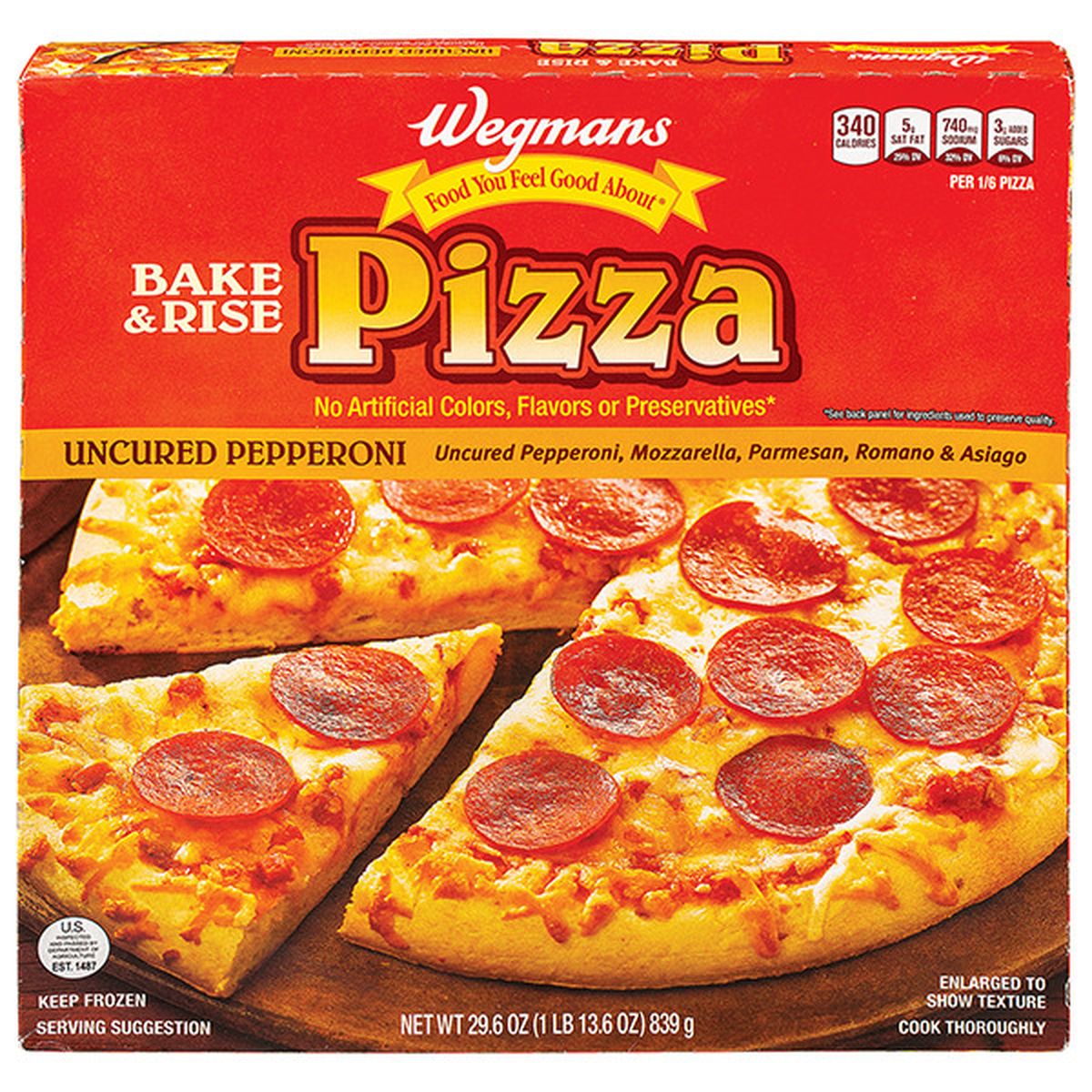 Calories in Wegmans Bake and Rise Uncured Pepperoni Frozen Pizza