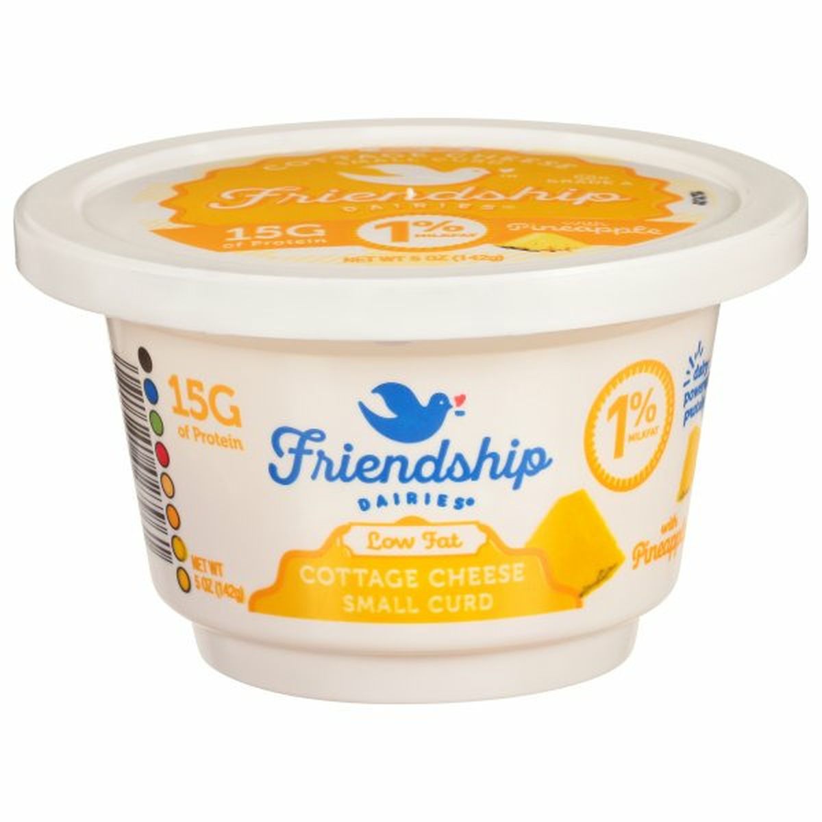 Calories in Friendship Dairies Cottage Cheese, with Pineapple, Low Fat, Small Curd, 1% Milkfat
