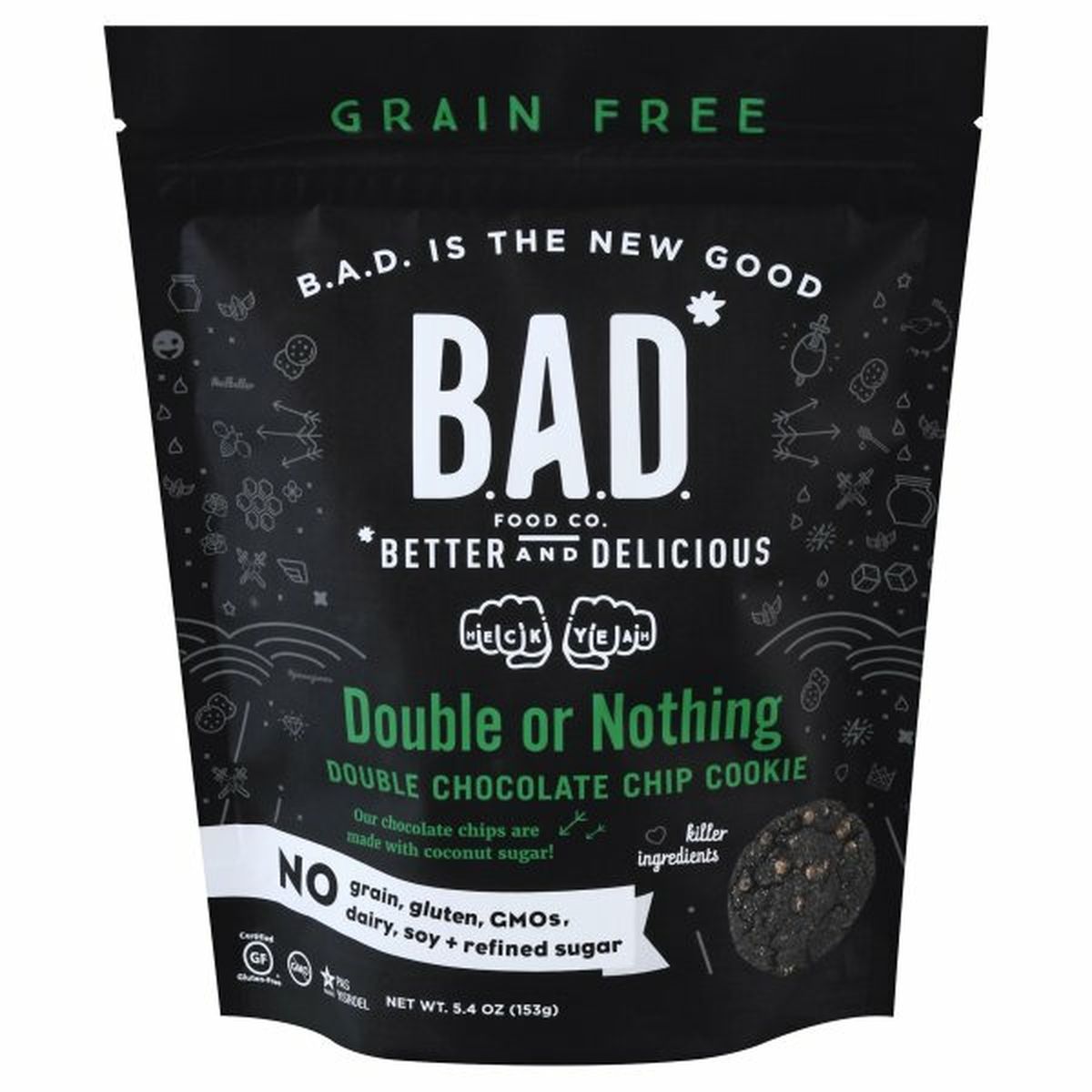 Calories in B.A.D. Food Co. Cookie, Grain Free, Double or Nothing