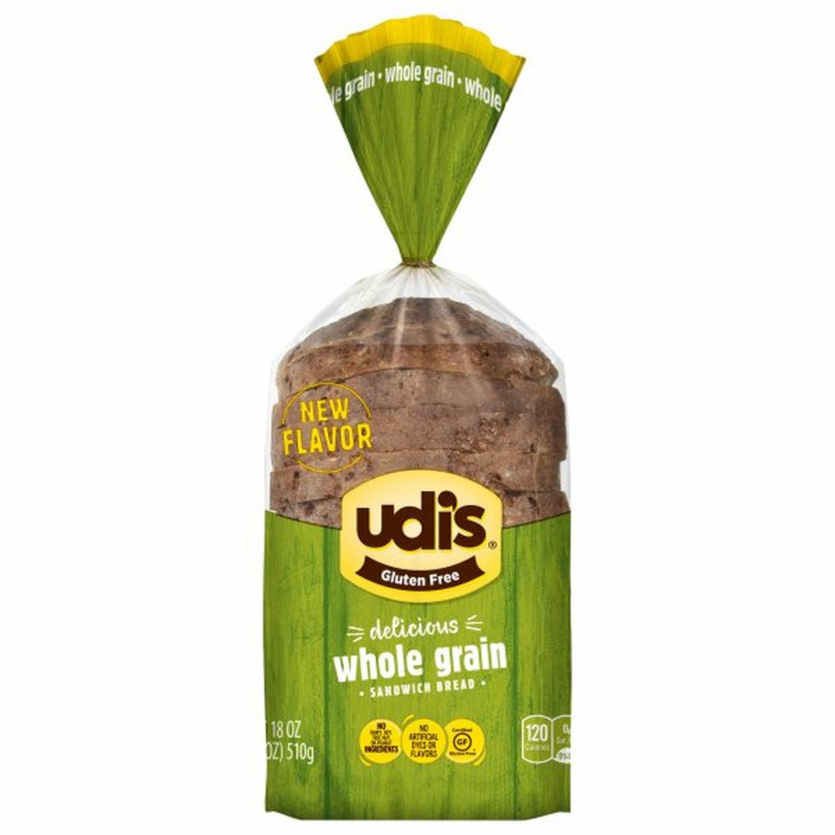 Calories in Udi's Gluten Free Sandwich Bread, Whole Grain