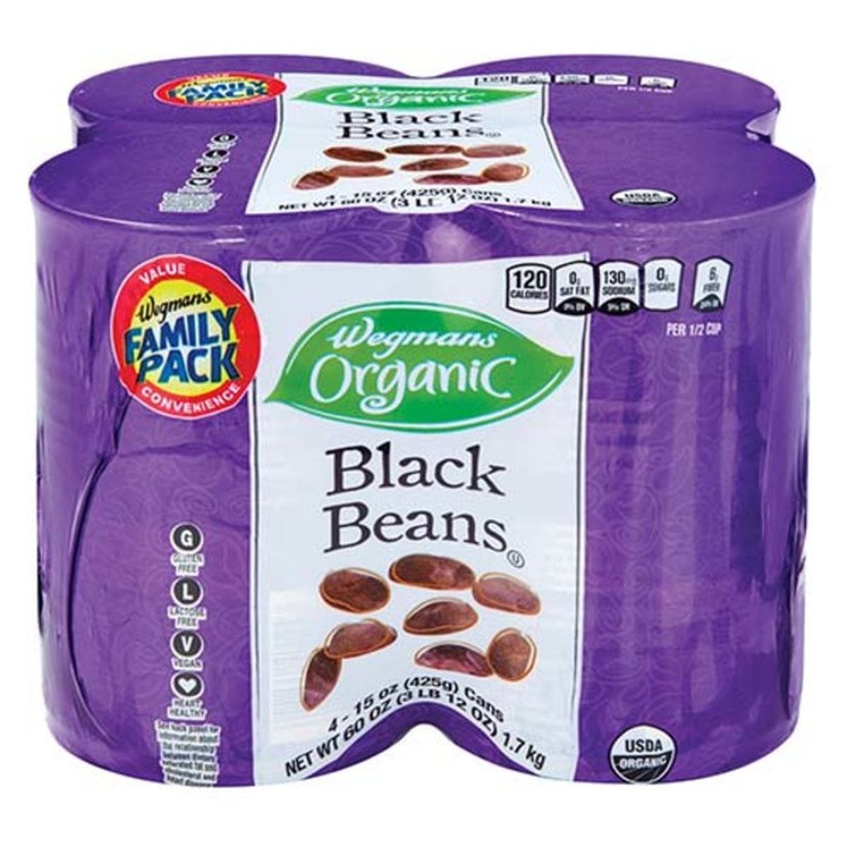 Calories in Wegmans Organic Black Beans, FAMILY PACK