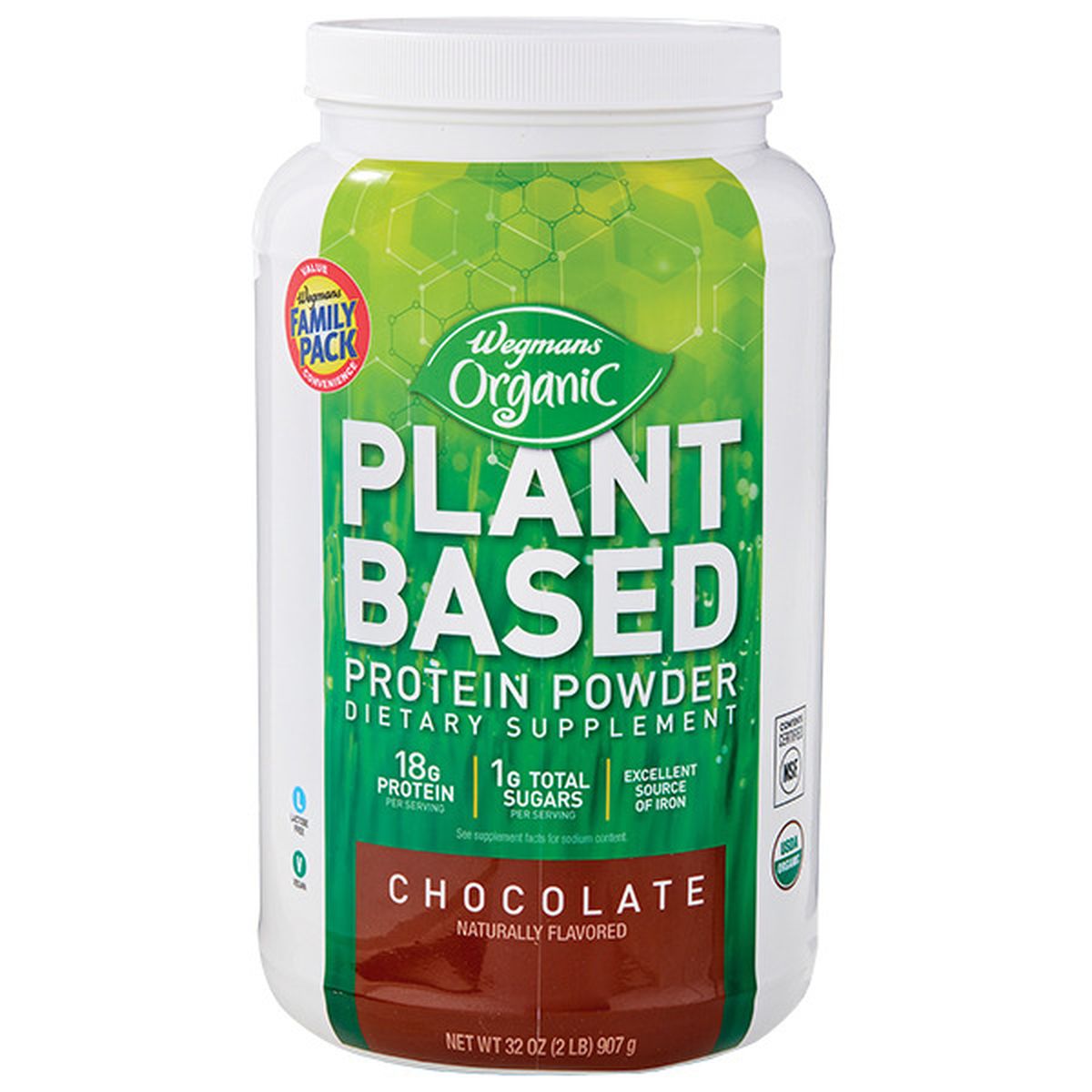 Calories in Wegmans Organic Plant Based Chocolate Protein Powder, FAMILY PACK