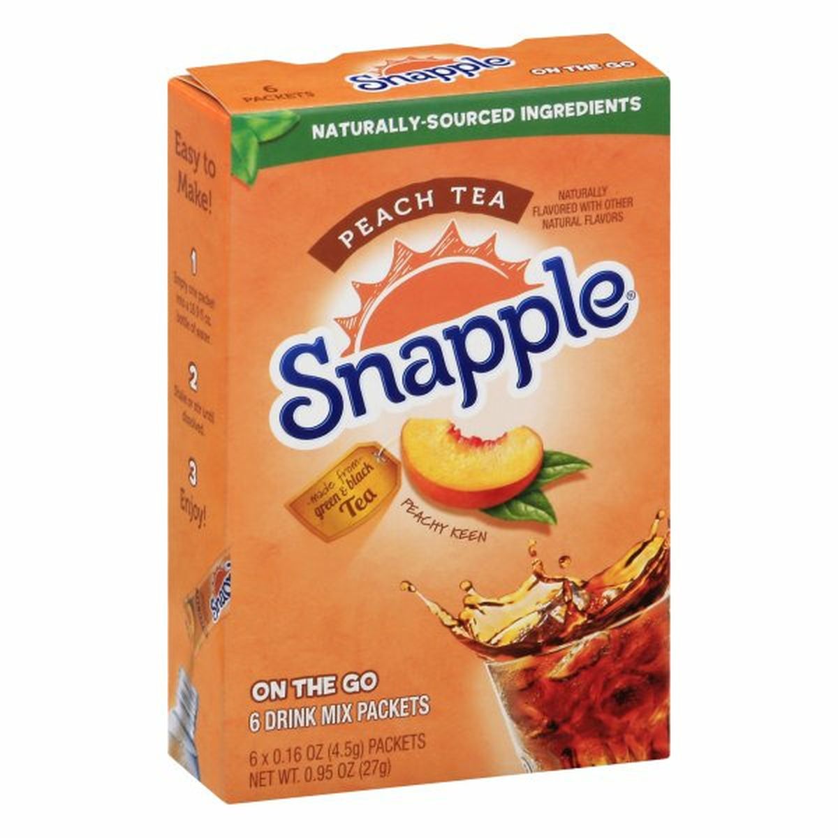 Calories in Snapple Drink Mix Packets, Peach Tea, On the Go