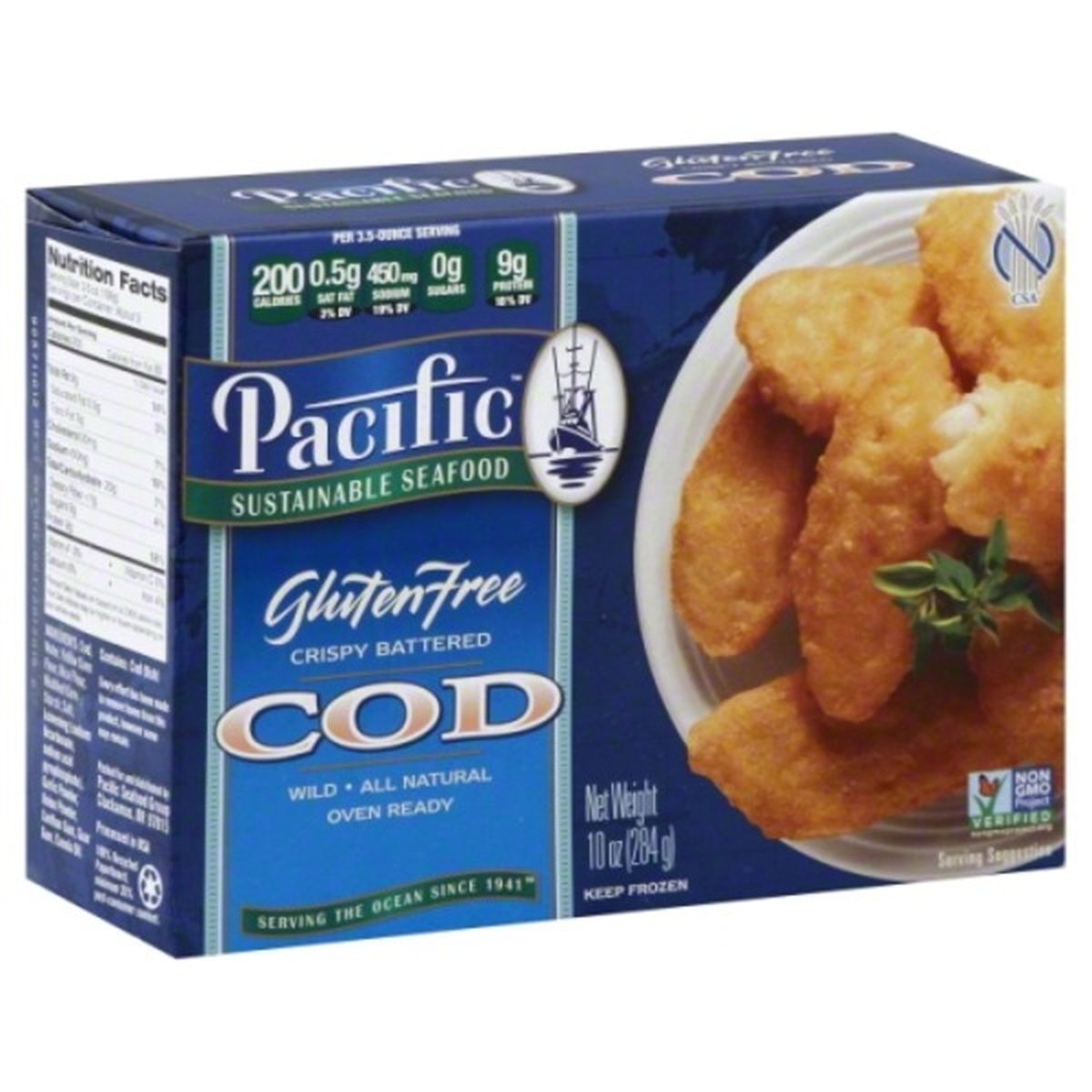 Calories in Pacific Sustainable Seafood Cod, Gluten Free, Crispy Battered