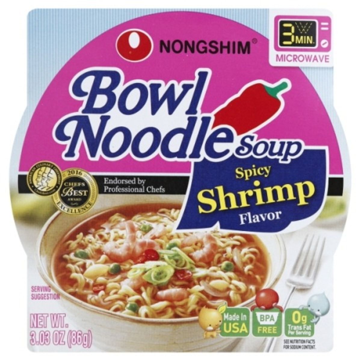 Calories in Nongshim Noodle Soup, Bowl, Spicy Shrimp Flavor