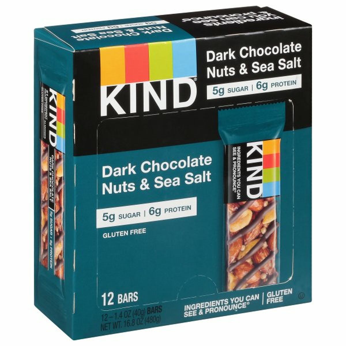 Calories in KIND Bars, Gluten Free, Dark Chocolate Nuts & Sea Salt, 12 Pack