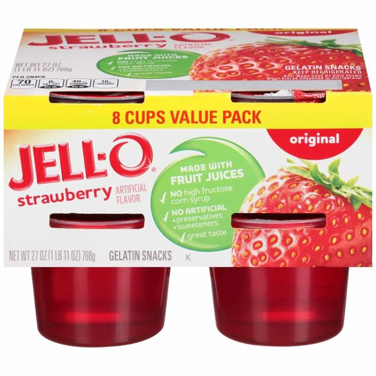 Calories in Jell-O Ready-to-Eat Strawberry Gelatin