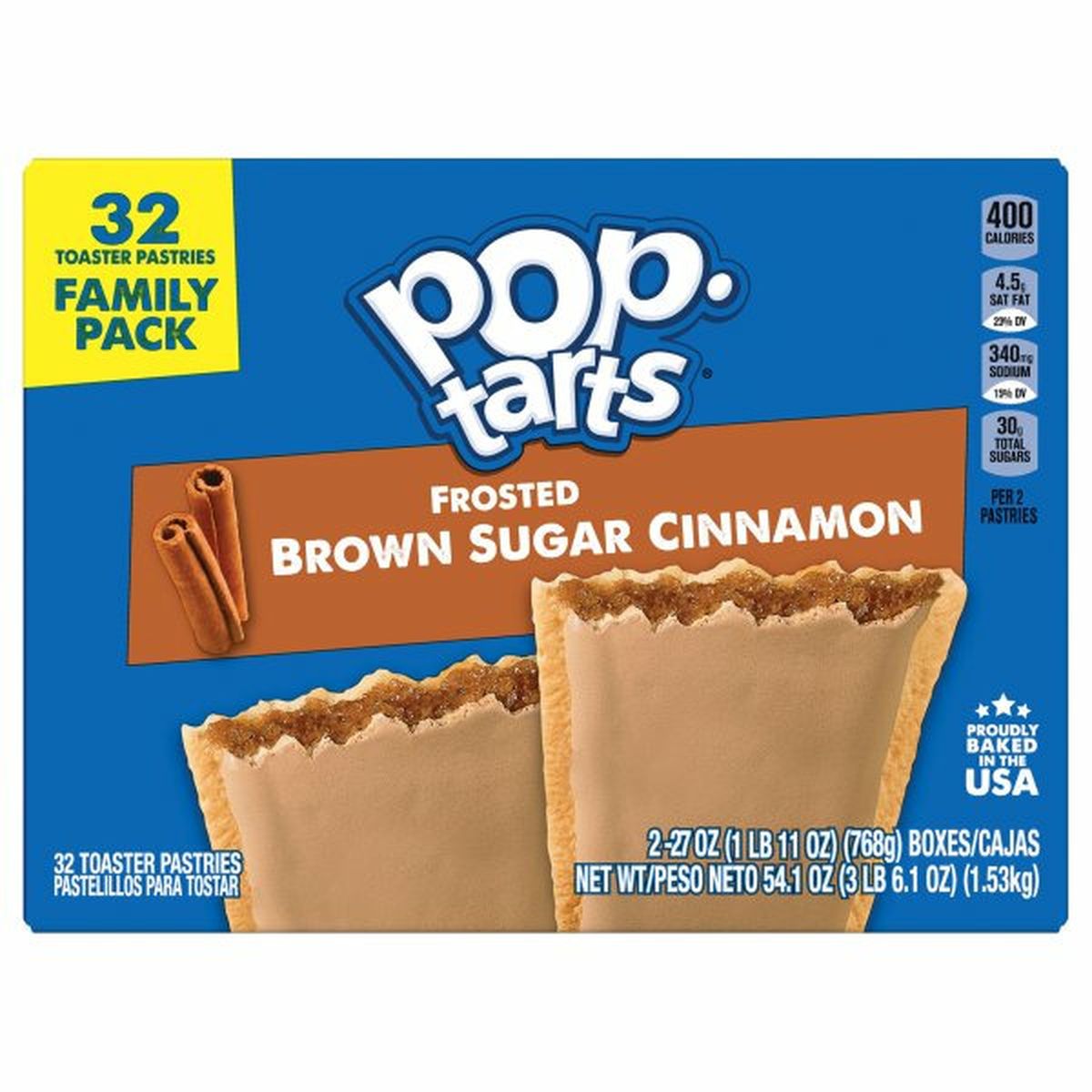 Calories in Kellogg's Pop-Tarts Toaster Pastries, Frosted, Brown Sugar Cinnamon, Family Pack