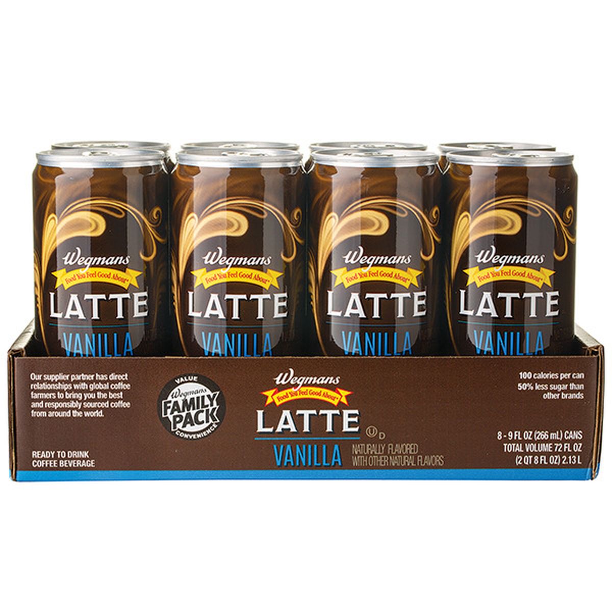 Calories in Wegmans Vanilla Coffee Latte, 8 Cans, Ready to Drink, FAMILY PACK