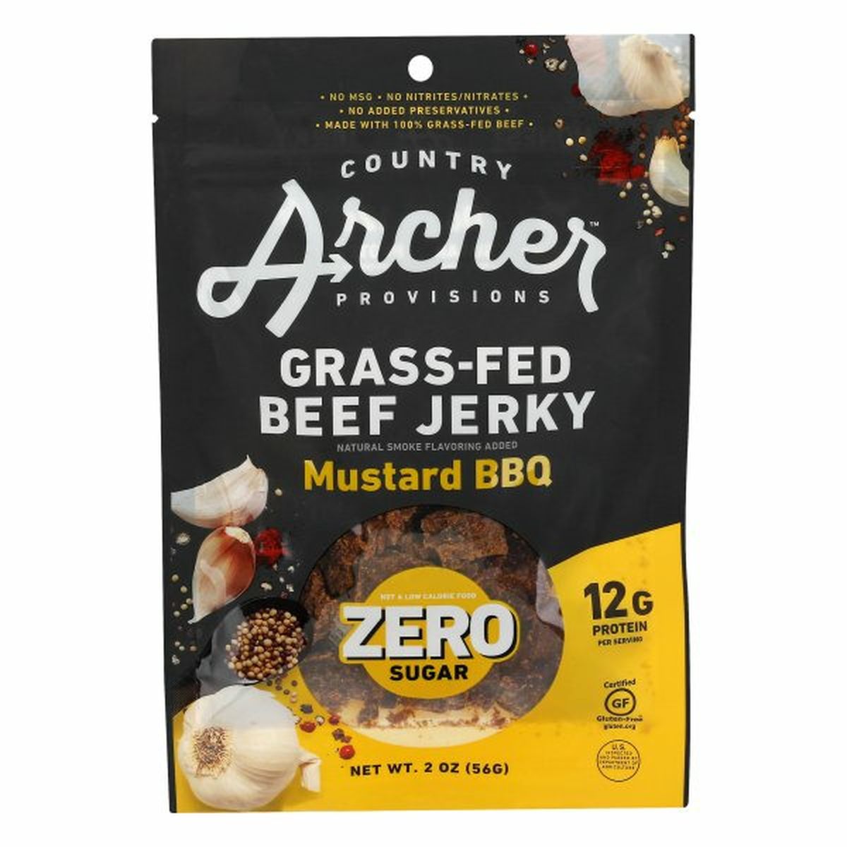 Calories in Country Archer Provisions Beef Jerky, Zero Sugar, Mustard BBQ, Grass-Fed