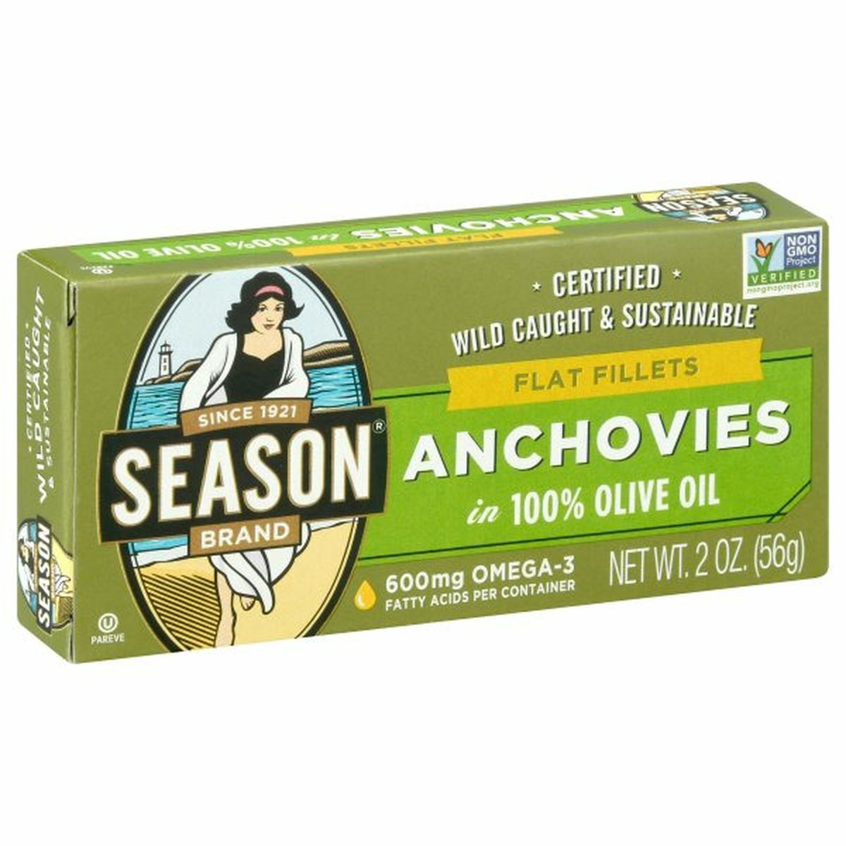 Calories in Season Brand Anchovies in 100% Olive Oil