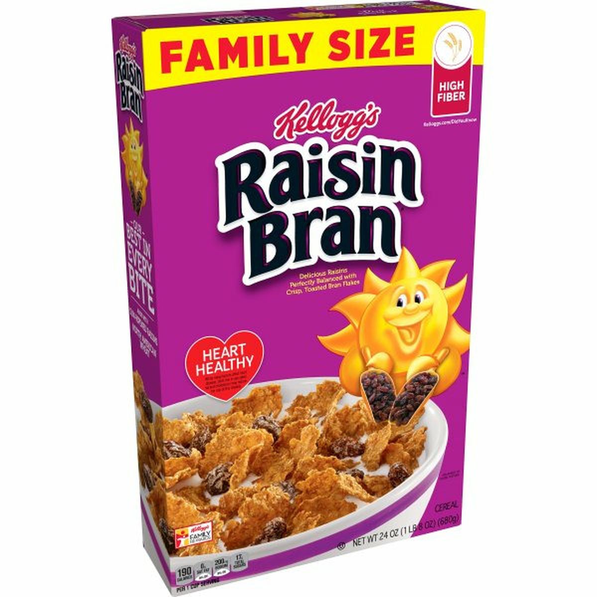 Calories in Kellogg's Raisin Bran Cereal Kellogg's Raisin Bran Breakfast Cereal, Original, Family Size, Excellent Source of Fiber, 24oz