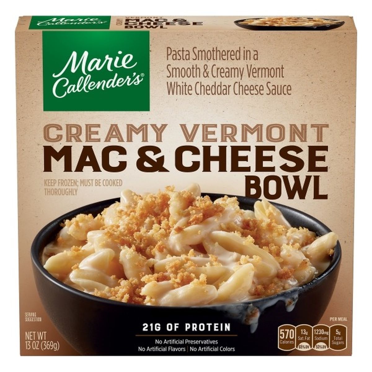 Calories in Marie Callender's Creamy Vermont Mac & Cheese Bowl