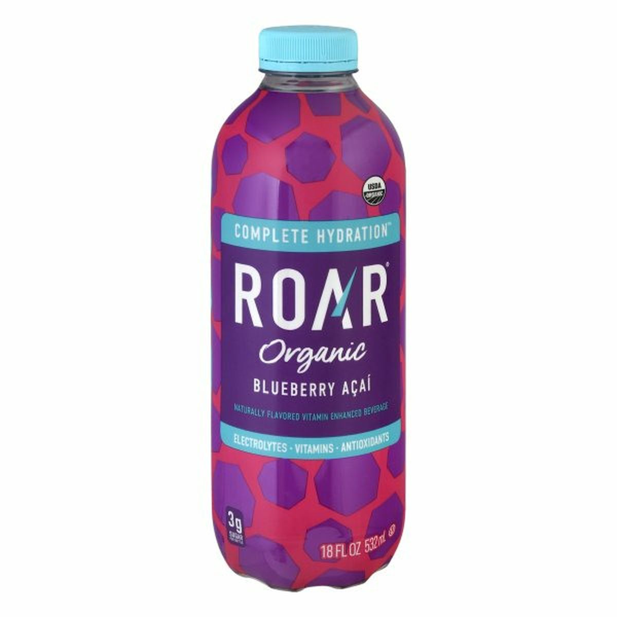 Calories in ROAR Organic Complete Hydration Vitamin Enhanced Beverage, Organic, Blueberry Acai