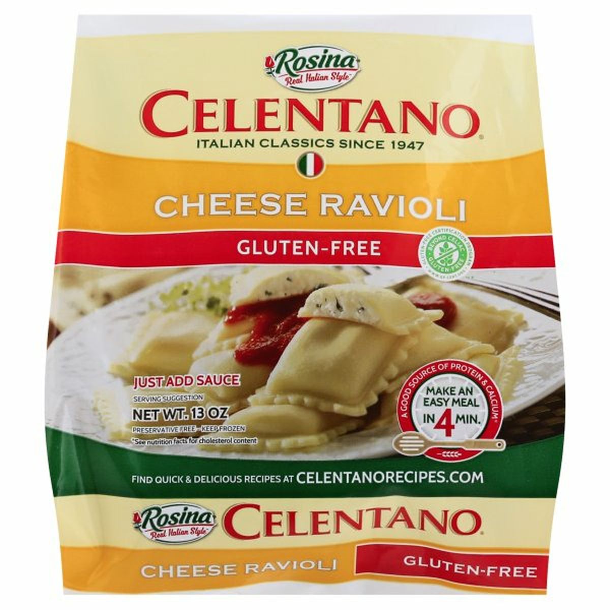 Calories in Celentano Ravioli, Gluten Free, Cheese