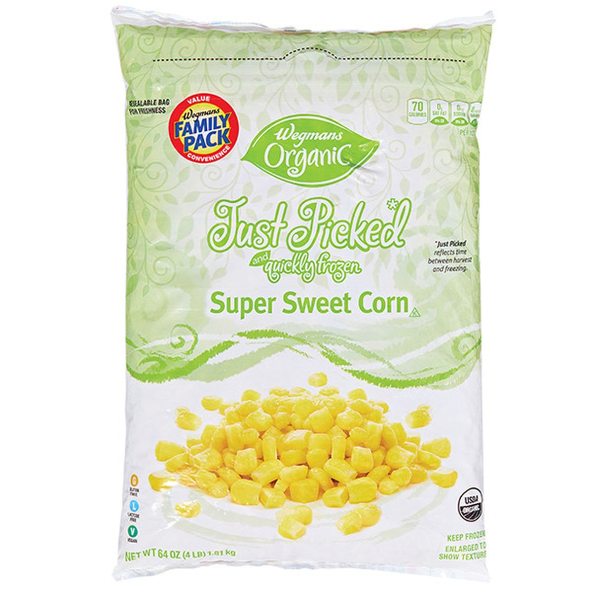 Calories in Wegmans Organic Frozen Super Sweet Corn, FAMILY PACK