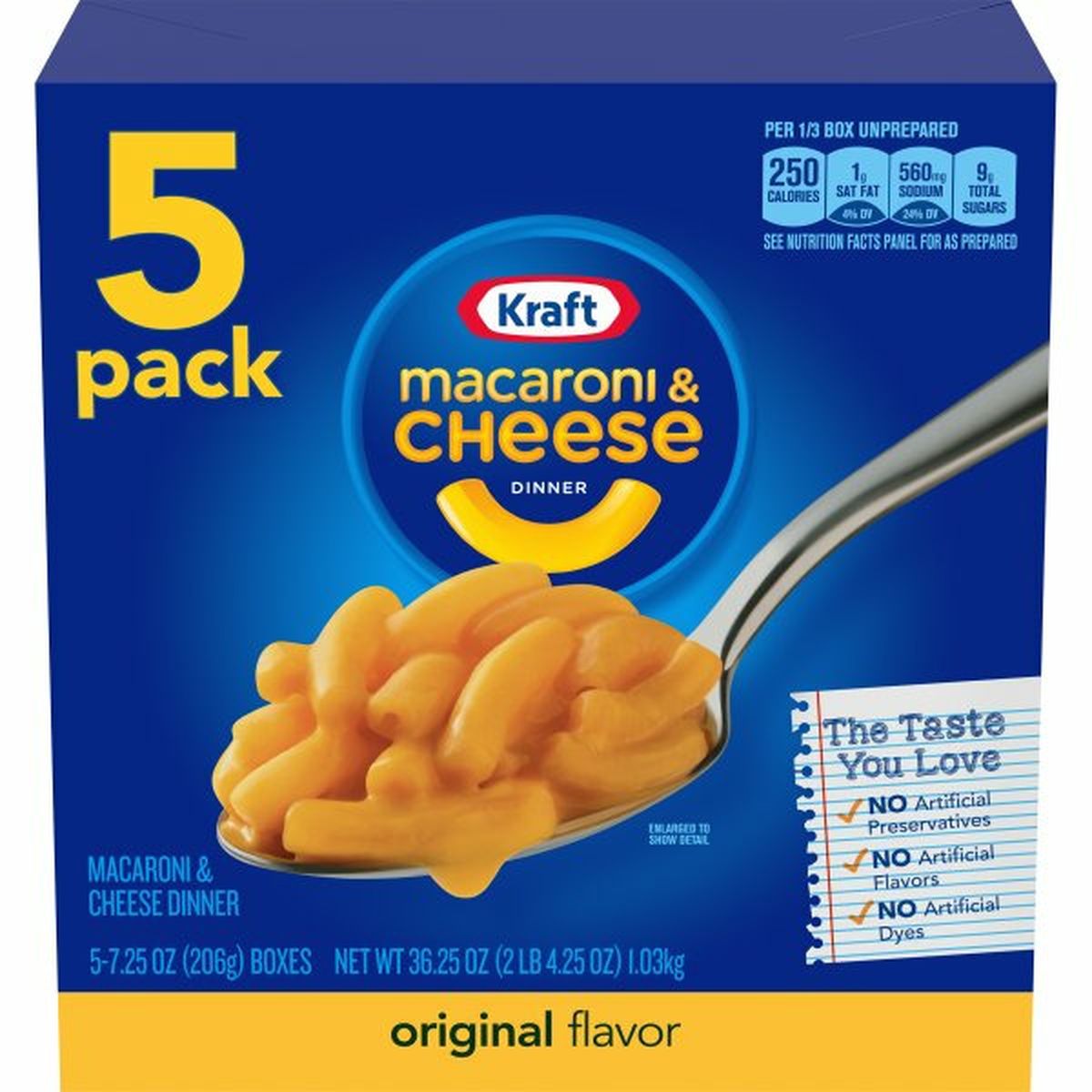 Calories in Kraft Macaroni & Cheese Dinner, Original Flavor, 5 Pack