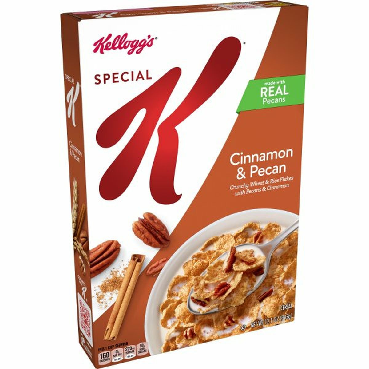 Calories in Kellogg's Special K Cereal Kellogg's Special K Breakfast Cereal, Cinnamon and Pecan, Made with Real Pecans, 12.1oz