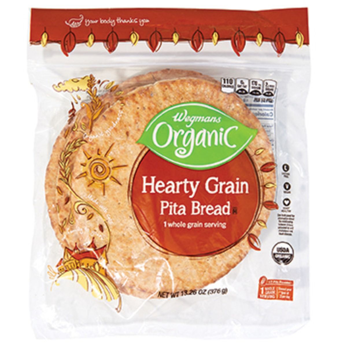 Calories in Wegmans Organic Hearty Grain Pita Bread