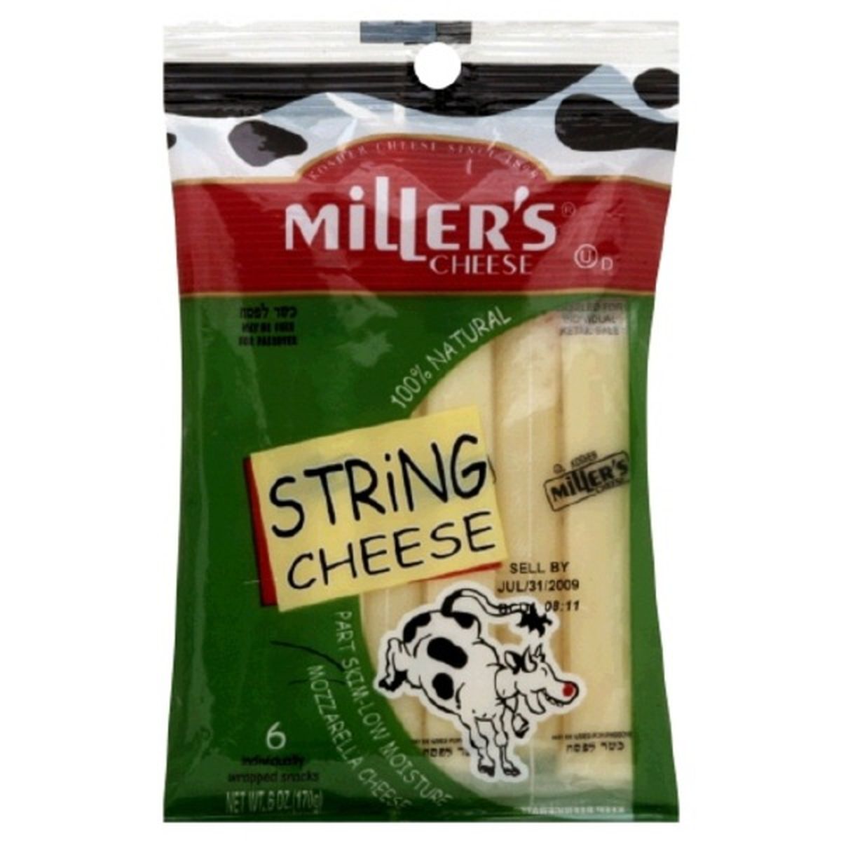 Calories in Miller's Cheese String Cheese, Part Skim-Low Moisture Mozzarella