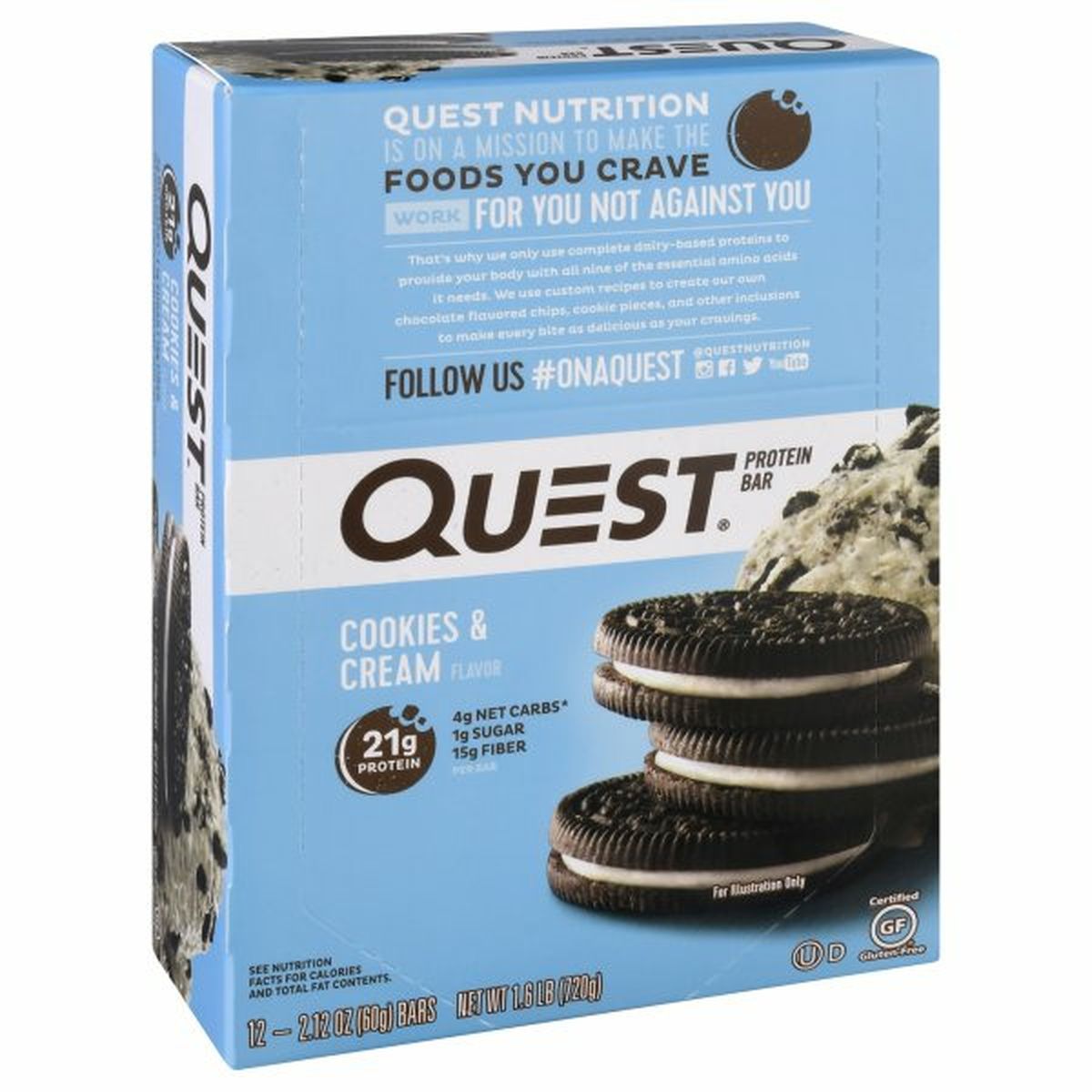 Calories in Quest Protein Bar, Cookies & Cream Flavor