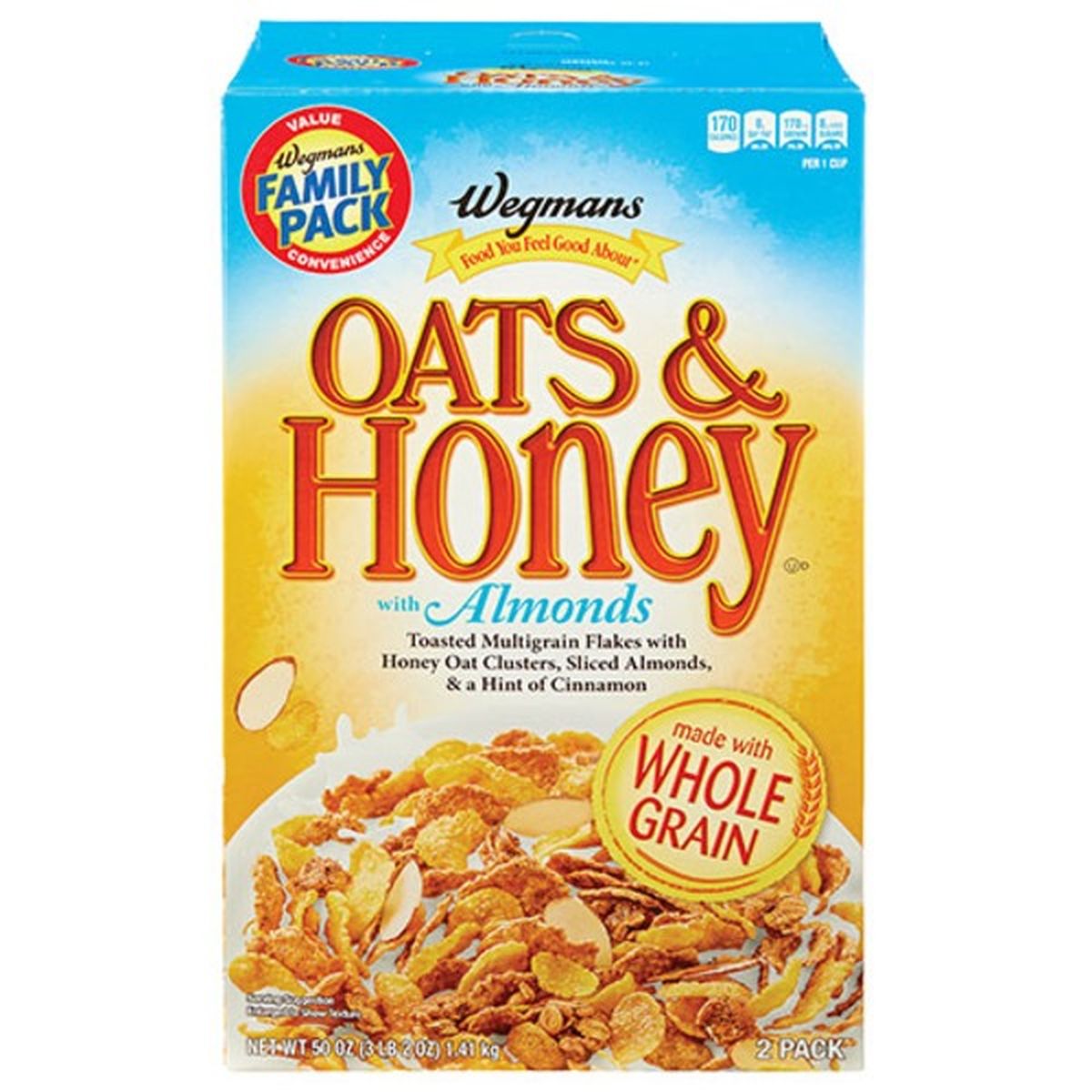 Calories in Wegmans Oats & Honey with Almonds, 2 Pack Cereal, FAMILY PACK