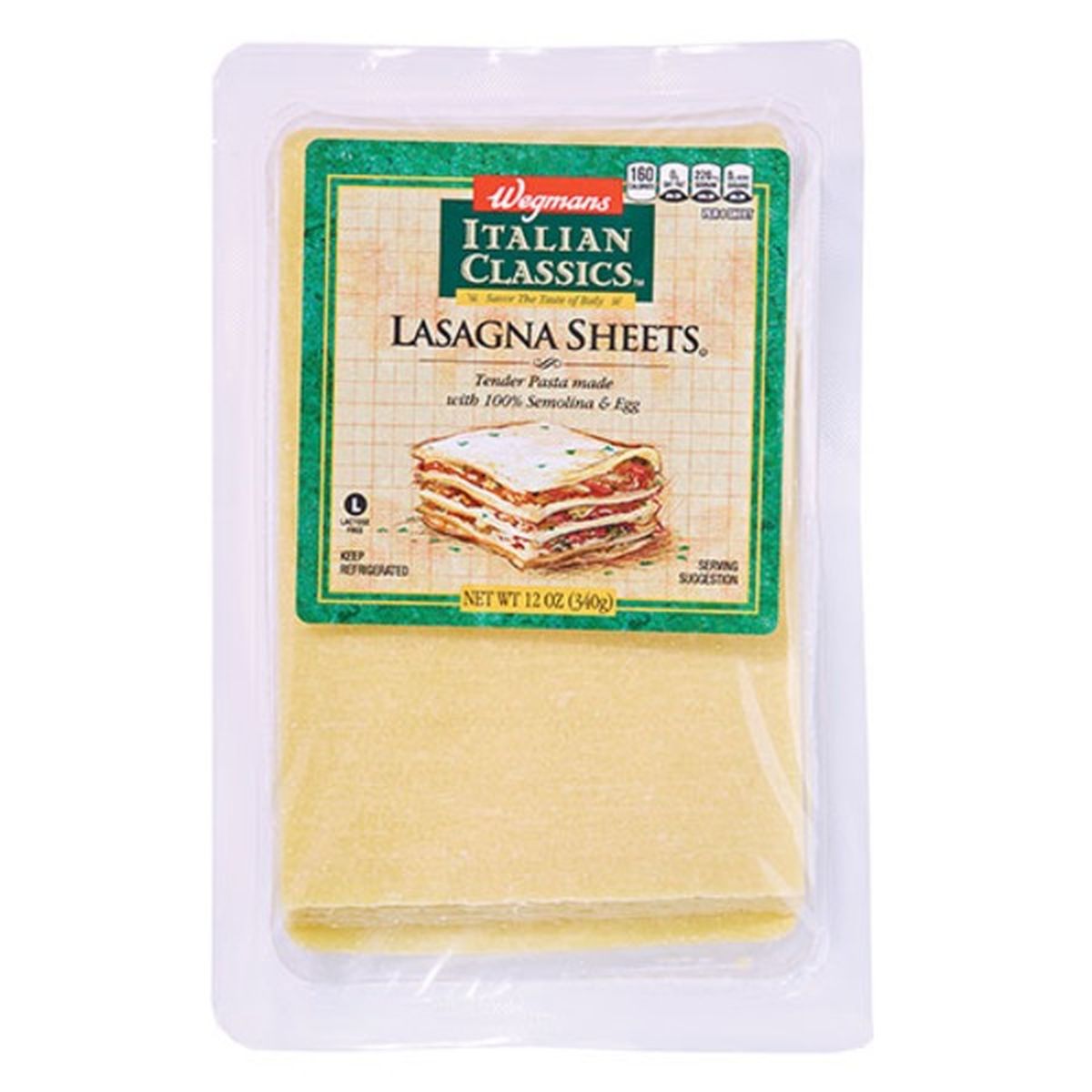 Calories in Wegmans Italian Classics Lasagna Sheets
