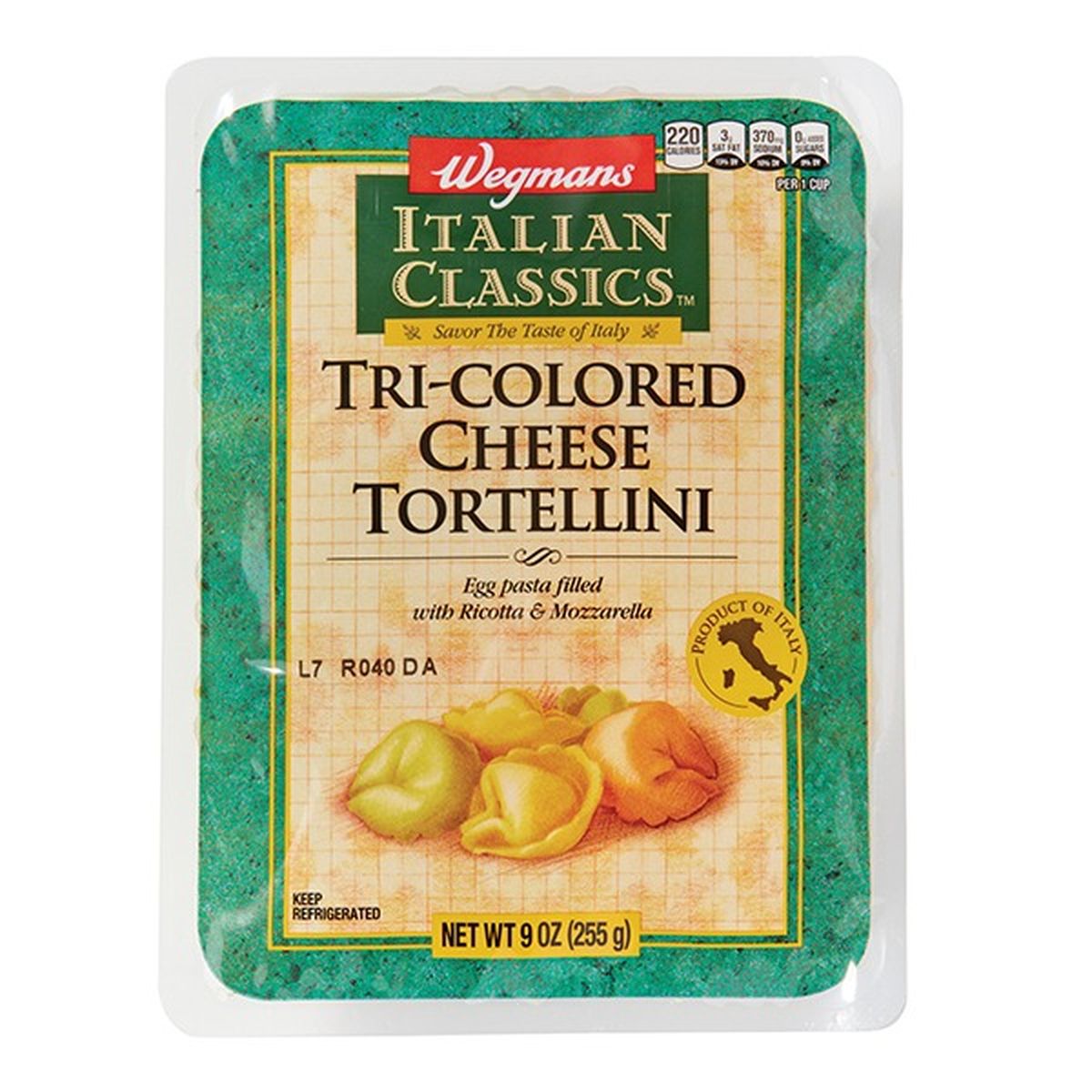 Calories in Wegmans Italian Classics Tri-Colored Cheese Tortellini
